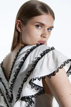 Karen Millen Graphic Lace Trim Woven Mini Dress -Karen Millen shop ivory graphic lace trim woven mini dress 4