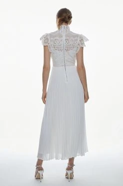 Karen Millen Guipure Lace Pleated Skirt Midi Dress -Karen Millen shop ivory guipure lace pleated skirt midi dress 1
