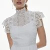 Karen Millen Guipure Lace Pleated Skirt Midi Dress -Karen Millen shop ivory guipure lace pleated skirt midi dress