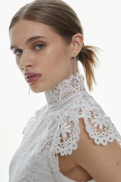 Karen Millen Guipure Lace Pleated Skirt Midi Dress -Karen Millen shop ivory guipure lace pleated skirt midi dress 2