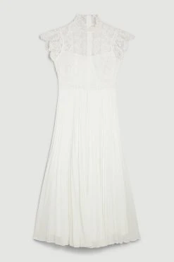 Karen Millen Guipure Lace Pleated Skirt Midi Dress -Karen Millen shop ivory guipure lace pleated skirt midi dress 4