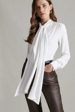 Karen Millen High Neck Pussy Bow Detail Jersey Top