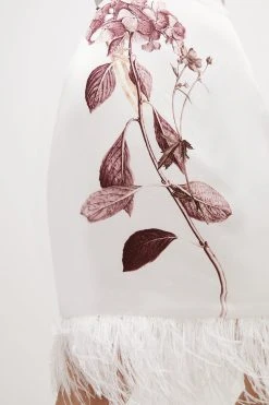 Karen Millen Hydrangea Flower Print Feather Hem Cami Midi Dress -Karen Millen shop ivory hydrangea flower print feather hem cami midi dress 1 3