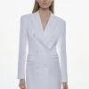 Karen Millen Italian Wool Satin Contoured Open Back Blazer Dress -Karen Millen shop ivory italian wool satin contoured open back blazer dress