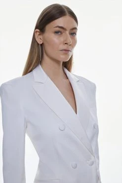Karen Millen Italian Wool Satin Contoured Open Back Blazer Dress -Karen Millen shop ivory italian wool satin contoured open back blazer dress 2