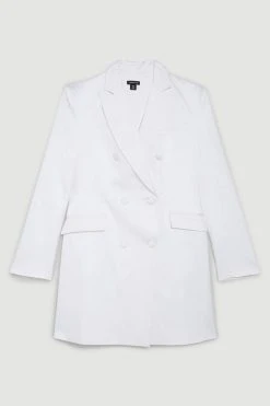 Karen Millen Italian Wool Satin Contoured Open Back Blazer Dress -Karen Millen shop ivory italian wool satin contoured open back blazer dress 3