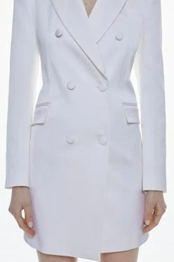 Karen Millen Italian Wool Satin Contoured Open Back Blazer Dress -Karen Millen shop ivory italian wool satin contoured open back blazer dress 4