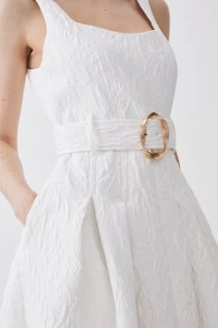 Karen Millen Jacquard Belted Midi Dress -Karen Millen shop ivory jacquard belted midi dress 2