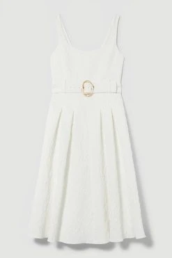Karen Millen Jacquard Belted Midi Dress -Karen Millen shop ivory jacquard belted midi dress 3