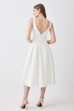 Karen Millen Jacquard Belted Midi Dress -Karen Millen shop ivory jacquard belted midi dress 4