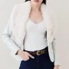 Karen Millen Leather And Shearling Collar Blazer -Karen Millen shop ivory leather and shearling collar blazer