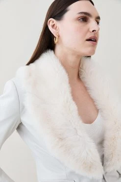 Karen Millen Leather And Shearling Collar Blazer -Karen Millen shop ivory leather and shearling collar blazer 3