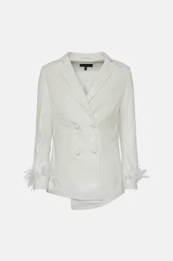 Karen Millen Leather Feather Cuff Double Breasted Blazer -Karen Millen shop ivory leather feather cuff double breasted blazer 2