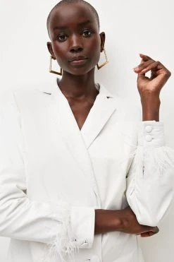 Karen Millen Leather Feather Cuff Double Breasted Blazer