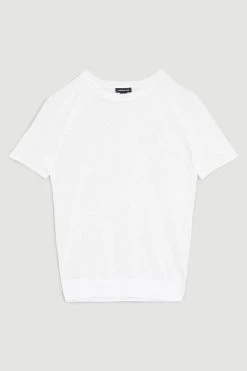 Karen Millen Lightweight Summer Knit Raglan Tee -Karen Millen shop ivory lightweight summer knit raglan tee 2