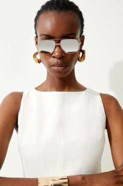 Karen Millen Linen Buckle Detail Split Front Midi Dress -Karen Millen shop ivory linen buckle detail split front midi dress 4