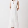 Karen Millen Linen Cut Away Midi Dress -Karen Millen shop ivory linen cut away midi dress