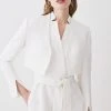 Karen Millen Linen Edge To Edge Cropped Jacket 2 Karen Millen Linen Edge To Edge Cropped Jacket -Karen Millen shop ivory linen edge to edge cropped jacket