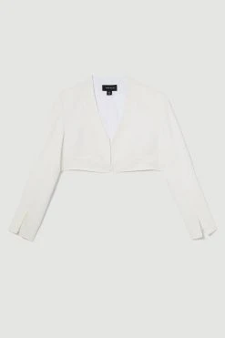Karen Millen Linen Edge To Edge Cropped Jacket -Karen Millen shop ivory linen edge to edge cropped jacket 2
