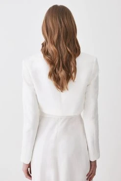 Karen Millen Linen Edge To Edge Cropped Jacket -Karen Millen shop ivory linen edge to edge cropped jacket 3