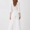 Karen Millen Linen Nautical Button Detail Wide Leg Trouser -Karen Millen shop ivory linen nautical button detail wide leg trouser