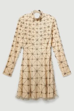 Karen Millen Lydia Millen Embellished Tie Neck Detail Woven Mini Dress -Karen Millen shop ivory lydia millen embellished tie neck detail woven mini dress 3