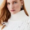 Karen Millen Lydia Millen Feather Embellished Chunky Cable Knit Jumper -Karen Millen shop ivory lydia millen feather embellished chunky cable knit jumper