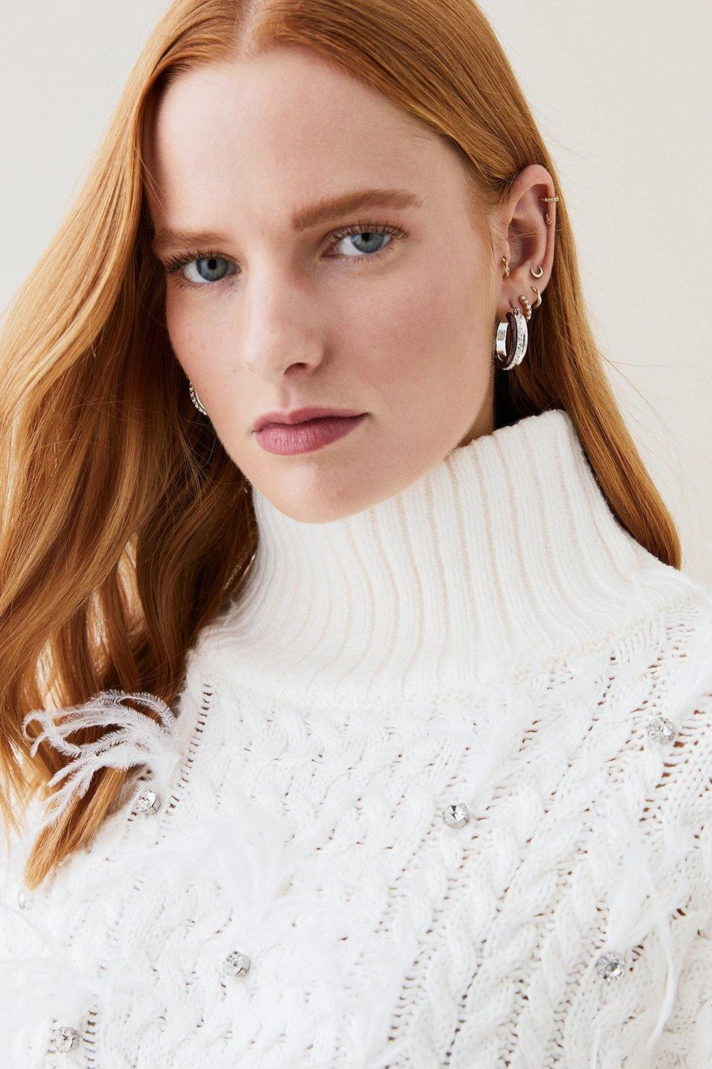 Karen Millen Lydia Millen Feather Embellished Chunky Cable Knit Jumper 3 Karen Millen Lydia Millen Feather Embellished Chunky Cable Knit Jumper