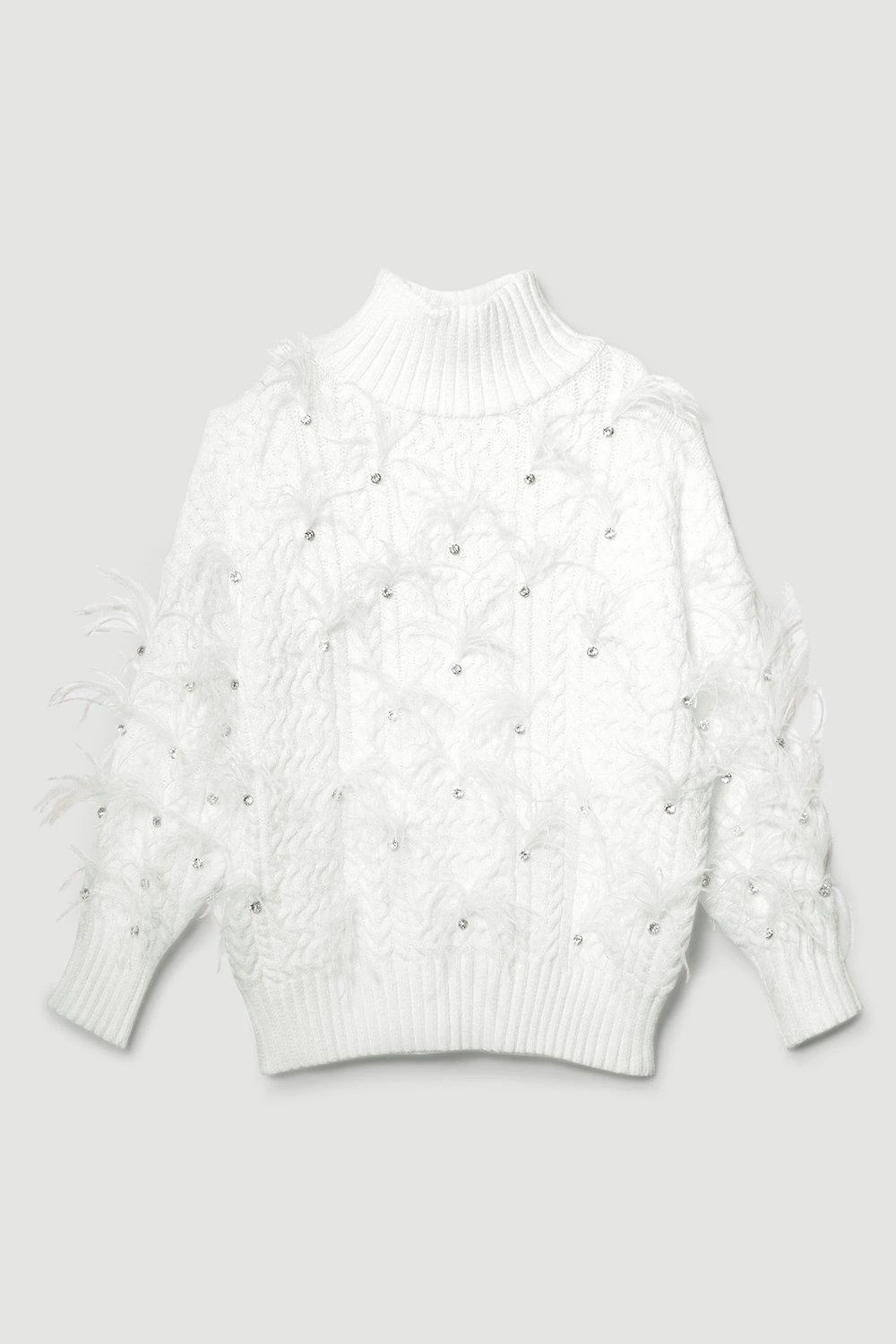 Karen Millen Lydia Millen Feather Embellished Chunky Cable Knit Jumper 4 Karen Millen Lydia Millen Feather Embellished Chunky Cable Knit Jumper - Image 2