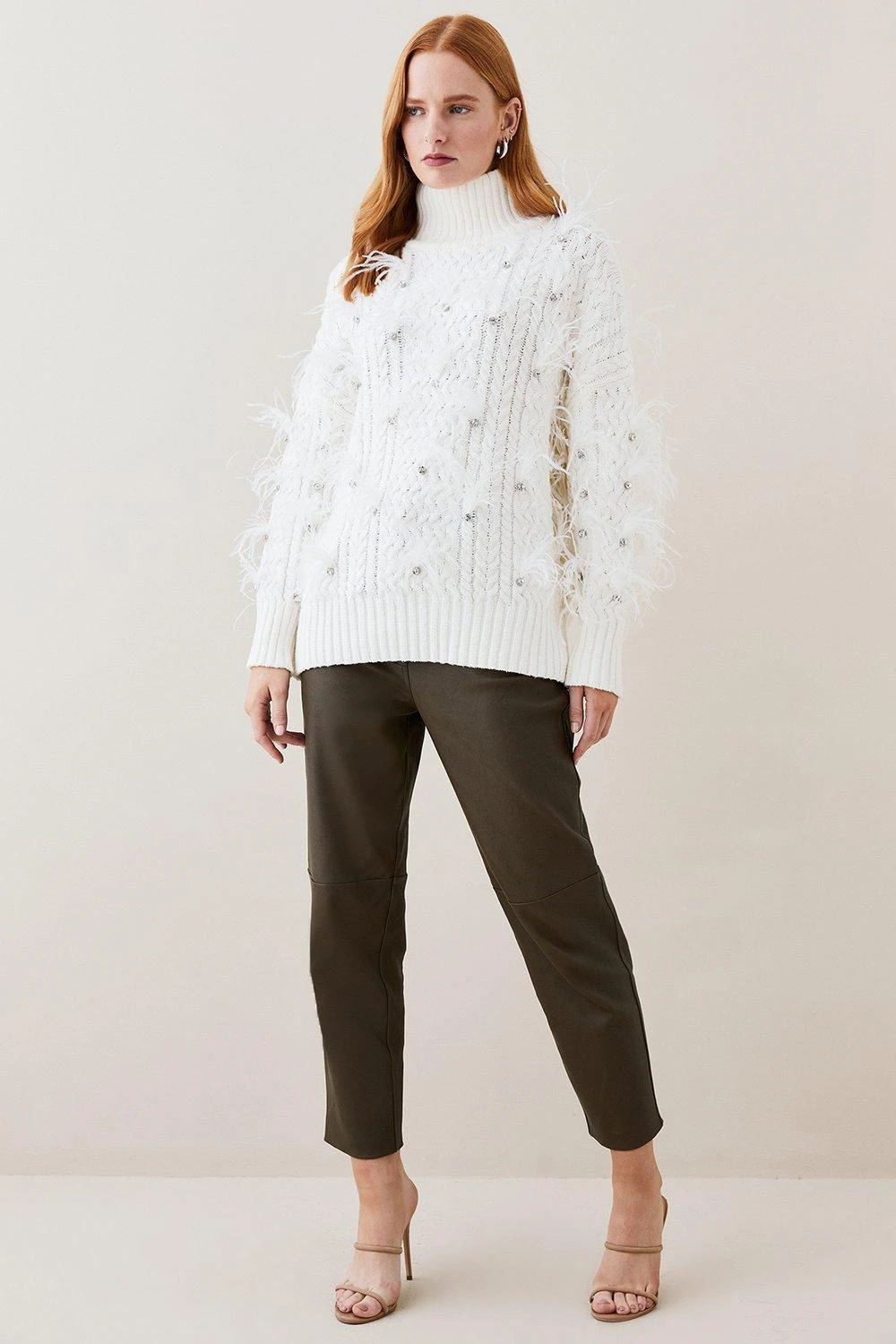 Karen Millen Lydia Millen Feather Embellished Chunky Cable Knit Jumper 7 Karen Millen Lydia Millen Feather Embellished Chunky Cable Knit Jumper - Image 5