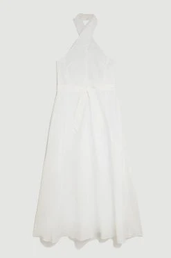 Karen Millen Lydia Millen Petite Linen Neck Belted Full Skirt Midi Dress