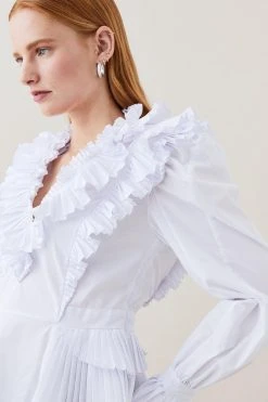 Karen Millen Lydia Millen Pleat Ruffle Poplin Woven Blouse -Karen Millen shop ivory lydia millen pleat ruffle poplin woven blouse 1