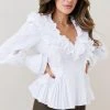 Karen Millen Lydia Millen Pleat Ruffle Poplin Woven Blouse -Karen Millen shop ivory lydia millen pleat ruffle poplin woven blouse