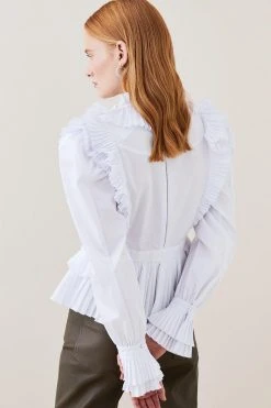 Karen Millen Lydia Millen Pleat Ruffle Poplin Woven Blouse -Karen Millen shop ivory lydia millen pleat ruffle poplin woven blouse 2