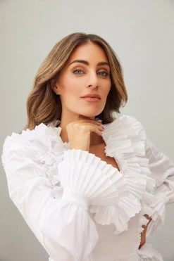 Karen Millen Lydia Millen Pleat Ruffle Poplin Woven Blouse -Karen Millen shop ivory lydia millen pleat ruffle poplin woven blouse 3