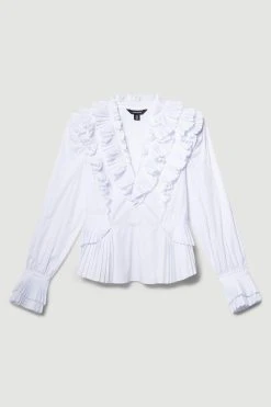 Karen Millen Lydia Millen Pleat Ruffle Poplin Woven Blouse -Karen Millen shop ivory lydia millen pleat ruffle poplin woven blouse 4