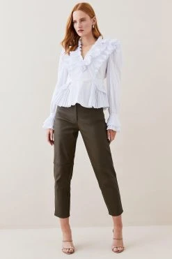 Karen Millen Lydia Millen Pleat Ruffle Poplin Woven Blouse -Karen Millen shop ivory lydia millen pleat ruffle poplin woven blouse 5