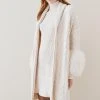 Karen Millen Lydia Millen Shearling Cuff Cable Cardigan -Karen Millen shop ivory lydia millen shearling cuff cable cardigan