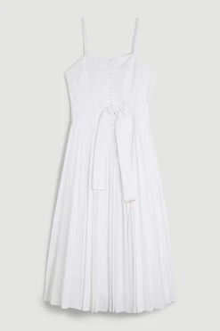 Karen Millen Lydia Millen Tall Cotton Top Stitch Pleated Midi Dress -Karen Millen shop ivory lydia millen tall cotton top stitch pleated midi dress 3