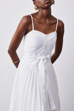 Karen Millen Lydia Millen Tall Cotton Top Stitch Pleated Midi Dress -Karen Millen shop ivory lydia millen tall cotton top stitch pleated midi dress 4