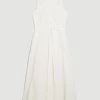 Karen Millen Lydia Millen Tall Linen Notch Belted Full Skirt Midi Dress