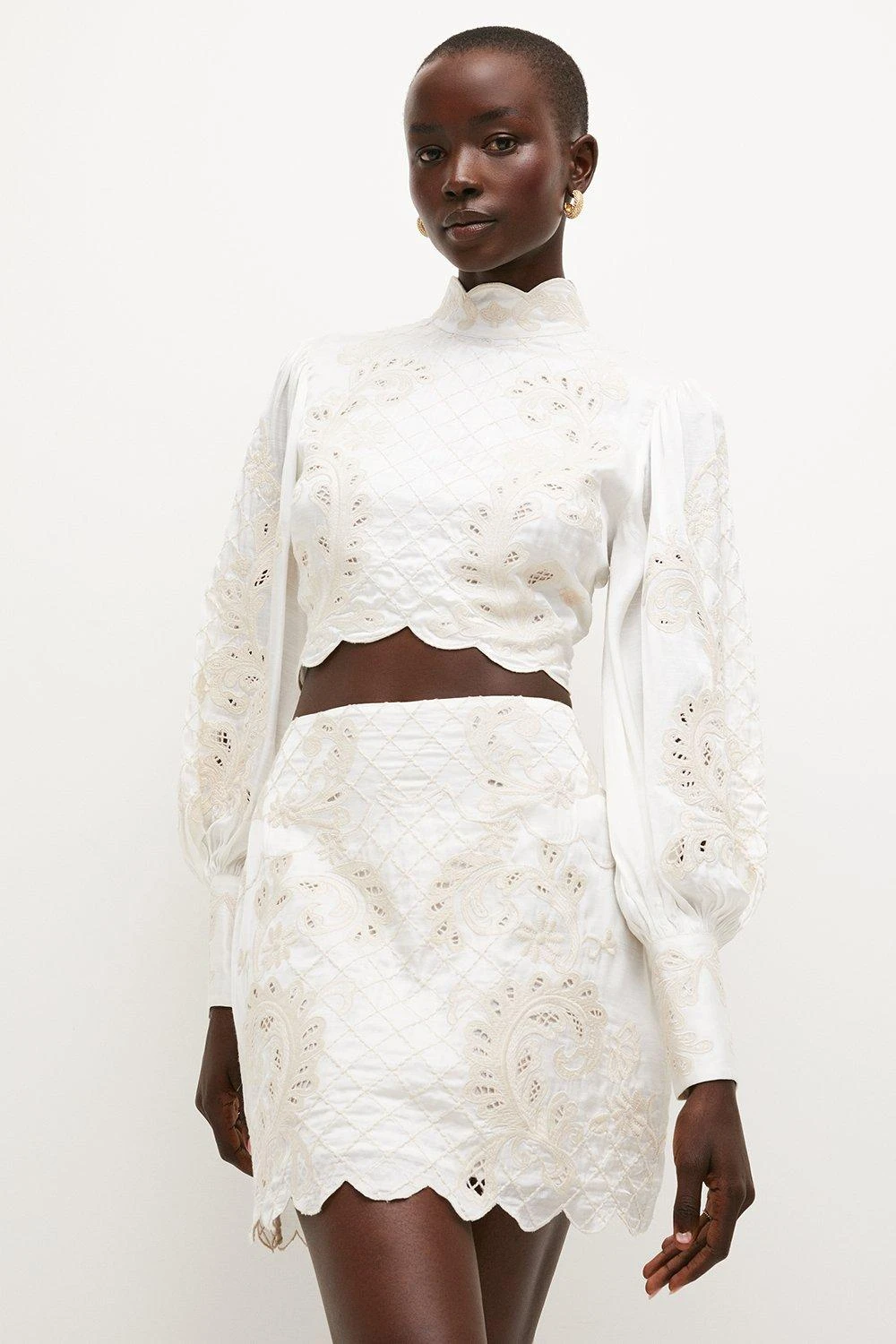 Karen Millen Lydia Millen Viscose Mirrored Cutwork Skirt 3 Karen Millen Lydia Millen Viscose Mirrored Cutwork Skirt