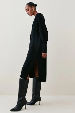 Karen Millen Merino Wool Deep Vee Slouchy Midi Cardigan -Karen Millen shop ivory merino wool deep vee slouchy midi cardigan 1 1