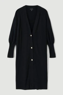 Karen Millen Merino Wool Deep Vee Slouchy Midi Cardigan -Karen Millen shop ivory merino wool deep vee slouchy midi cardigan 1 2