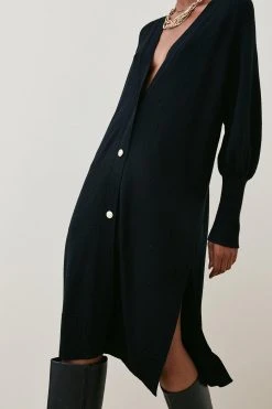 Karen Millen Merino Wool Deep Vee Slouchy Midi Cardigan -Karen Millen shop ivory merino wool deep vee slouchy midi cardigan 1 3