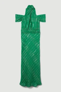 Karen Millen Metallic Thread Halter Neck Woven Midi -Karen Millen shop ivory metallic thread halter neck woven midi 1 2