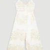 Karen Millen Mirrored Cutwork Strappy Embroidered Woven Jumpsuit -Karen Millen shop ivory mirrored cutwork strappy embroidered woven jumpsuit