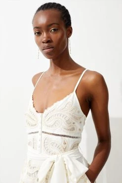 Karen Millen Mirrored Cutwork Strappy Embroidered Woven Jumpsuit -Karen Millen shop ivory mirrored cutwork strappy embroidered woven jumpsuit 3