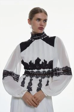 Karen Millen Mixed Lace & Embroidered Woven Blouse 8 Karen Millen Mixed Lace & Embroidered Woven Blouse -Karen Millen shop ivory mixed lace embroidered woven blouse 1