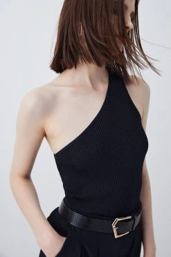 Karen Millen One Shoulder Rib Knit Top -Karen Millen shop ivory one shoulder rib knit top 1 3